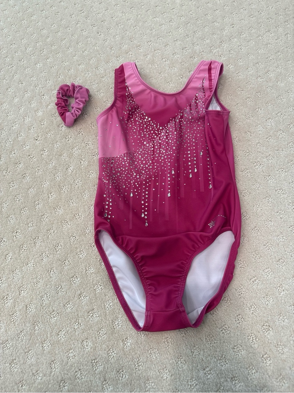 Destira Girls Pink Rhinestone Gymnastics Leotard Medium
